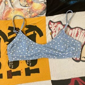 Baby blue polka dot bikini top
